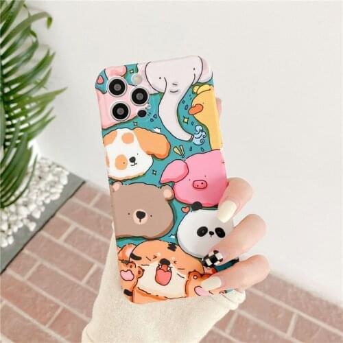 Kawaii tiger puppy bear elephant zoo art Japanese Phone Case For iPhone 11 12 Pro Max Xs Max XR X 7 8 Plus 7Plus case Cute Cover