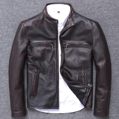 Do Used Head Layer Really Cowhide Stand Lead Jacket Short Fund Self-cultivation Handsome Loose Coat Genuine Leather
