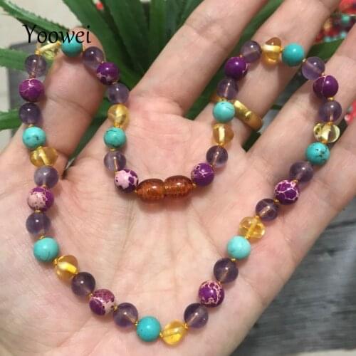 Yoowei Baby Amber Necklace for Gift Adult Amethyst Turquoise Natural Gemstone Jewelry Baltic Amber Necklace Bracelet Wholesale