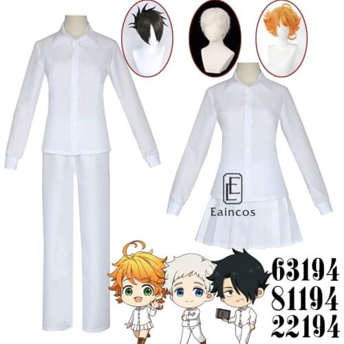 Anime The Promised Neverland Emma Norman Ray Cosplay Halloween Party Costumes Student Uniforms Wigs With Tattoo