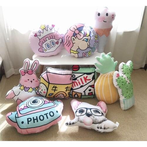 43cm New Rabbit&Piggy&Dog Plush Pillow Soft Cartoon Animal Simulation Milk Bottle Pumpkin Camera Stuffed Doll Kid Chair Cushion