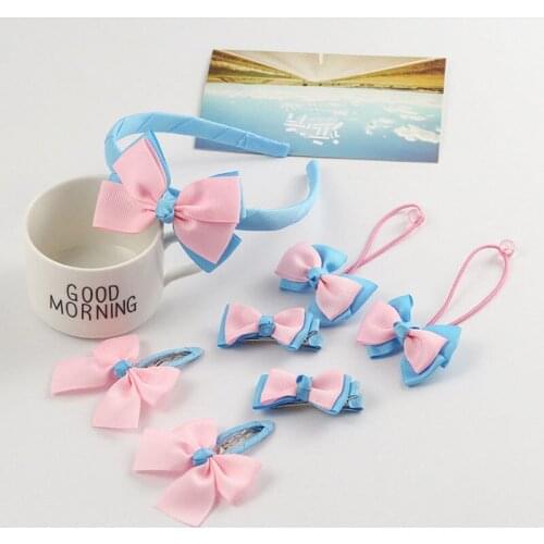 Popular 7Pcs Cute Kids Hairband Baby Girl Headwear Bow Barrette Hair Band New
