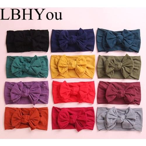 12pcs/lot Big Bows Wide Nylon Hairbands,Newborn Baby Girls Soft Stretchy Double Bow Nylon Turban Headbands Girls Head Wear