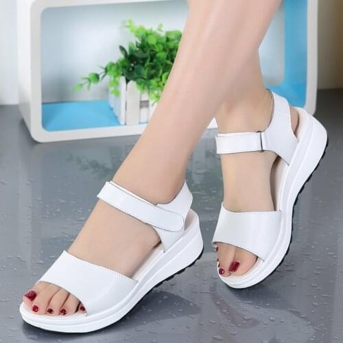 Genuine Leather Women sandals shoes Platform ladies white Sneakers Sandals shoe 2020 summer open toe Fashion High Heel footwear
