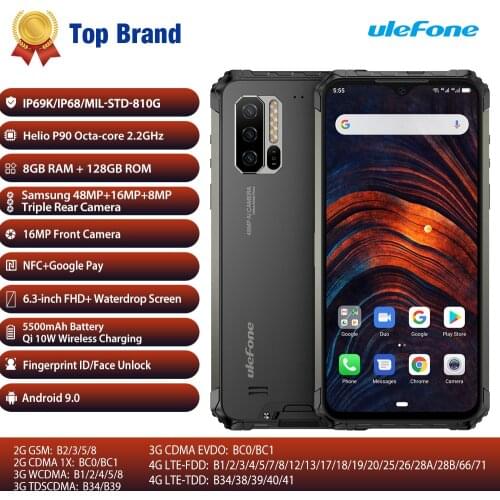 Ulefone Armor 7 Helio P90 Smartphone IP68 Octa Core 8GB+128GB Android 9.0 48MP 4G LTE Camera Rugged Global Vision Mobile Phone