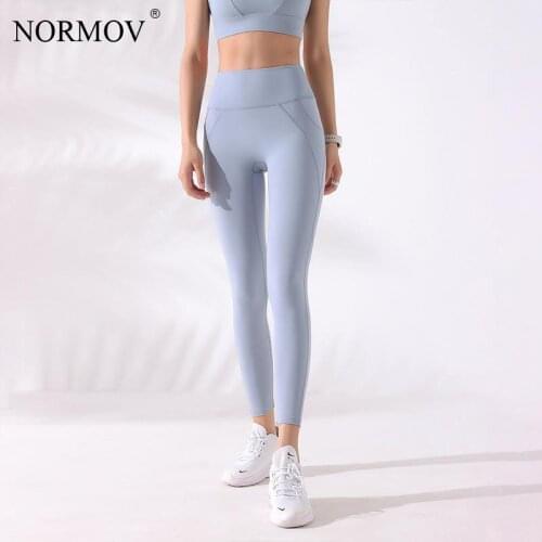 NORMOV Sports Leggings High Waist Push Up Patchwork Elasticity Pants Gym Clothes Quick Dry Solid Fitness Tight Leggings Women