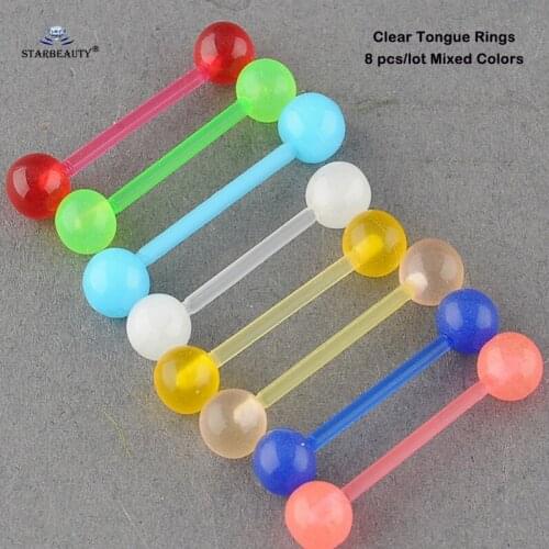 Starbeauty 8pcs/lot Soft Barbell Tongue Piercing lengua Clear Acrylic Nipple Piercing Tongue Rings Helix Piercing Body Jewelry