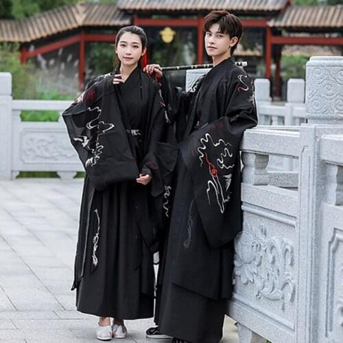 Retro Embroidery Men&Women Chinese Traditional Hanfu Adult Couples Ancient Swordsman Costume Folk Dance Stage Performance Outfit
