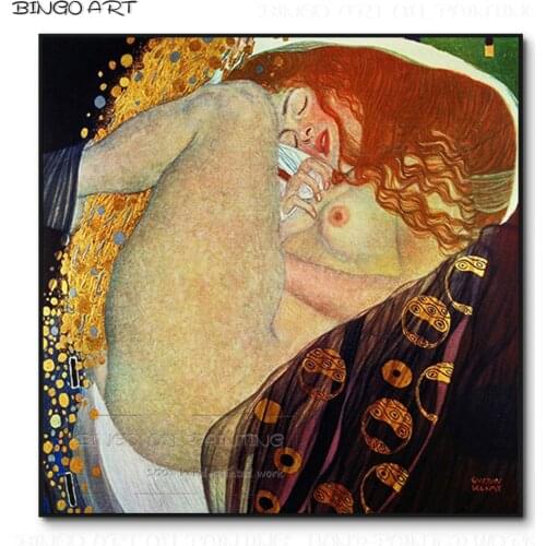 Top Artist Reproduce Gustav Klimt Danae Oil Painting on Canvas Hand-painted Gustav Klimt Danae Art Scandinavian Oil Painting