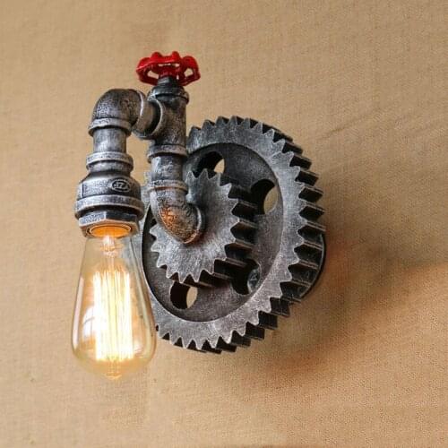 Industry vintage lamp retro loft iron wood gear wheel wall light study showroom living room bar club cafe lamp bra wall sconce