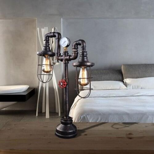 Vintage Industrial Style Loft Water Pipe Table Lamp. Edison E27 desk lamp iron Reading lights home decoration Lamps best price