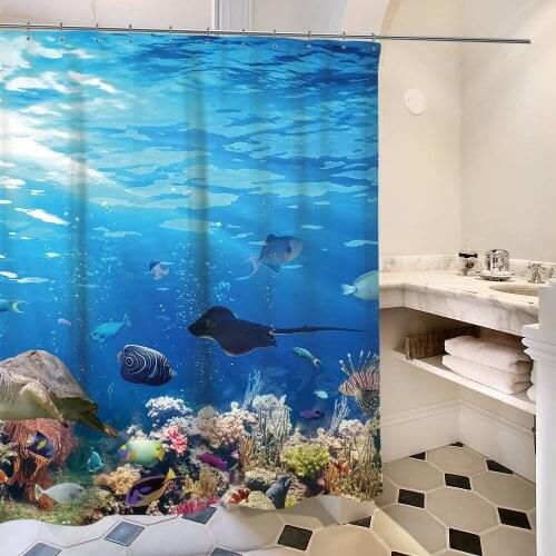 3D Digital Printing Ocean Dolphin Fish Deep Sea Shower Curtain Polyester High Quality Waterproof Curtains Bathroom