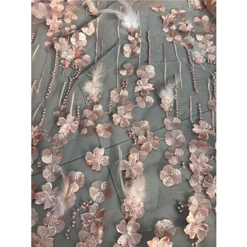 High-quality 3D appliques with feathers and delicate bead tulle embroidery, suitable for ladies' fashionable party dresses