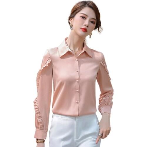 Lenshin High-quality Smooth and Soft Royal Blue Shirt for Women Blouse Casual Tops Full Sleeve Office Lady Work Wear