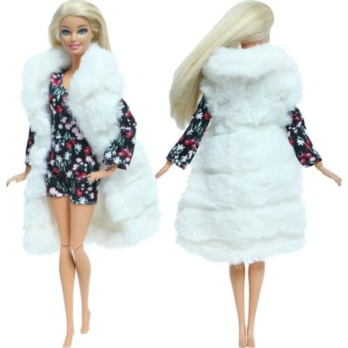 High Quality Soft White Coat Winter Warm Casual Wear Fashion Flower Jumpsuit Clothes for Barbie Doll Accessories DIY House Toy