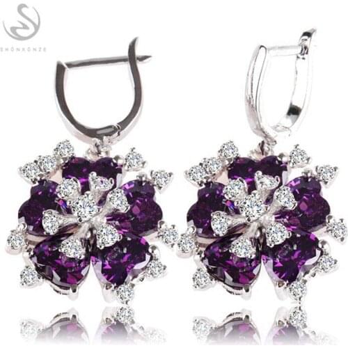 SHUNXUNZE Drop earrings for women bohemian Flash sale Purple Pink Cubic Zirconia Jewelry & Accessories Rhodium Plated R509 R512