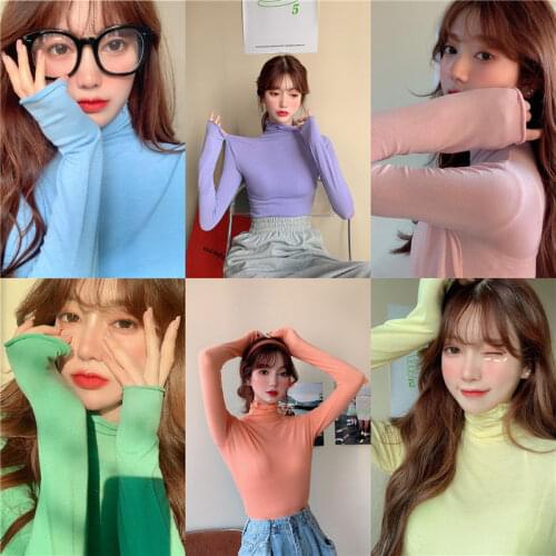 Woman Tshirts Avocado Green Womens Spring Long Sleeve T-shirt Womens Turtleneck Tops Mujer Camisetas