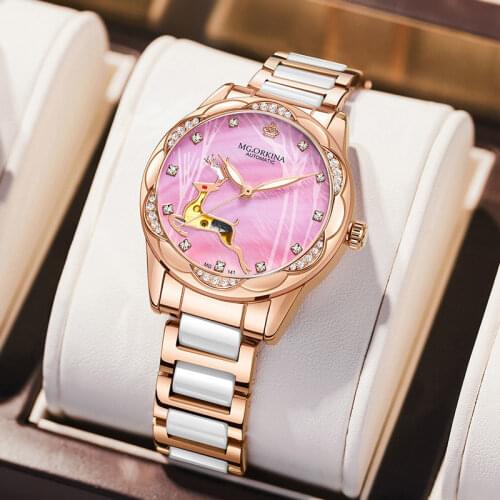 Ladies Fashion Pink Wrist Watch Women Watches Luxury Top Brand Automatic Mechanical Female Clock Relogio Feminino Montre Femme