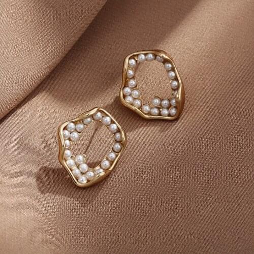 Large Irregular Heart Earrings for women Pearl Jewelry Accessories aesthetics Korean style Fashion S925 Stud Hanging earrings