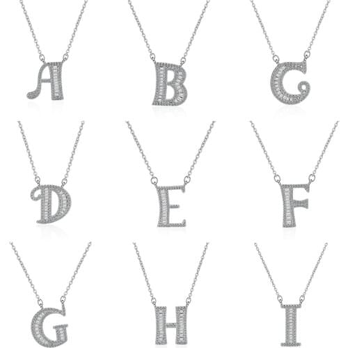 ANENJERY 925 Sterling Silver micro-Inlaid Zircon Letter Necklace for Women Luxury Personality Clavicle Chain Name Jewelry