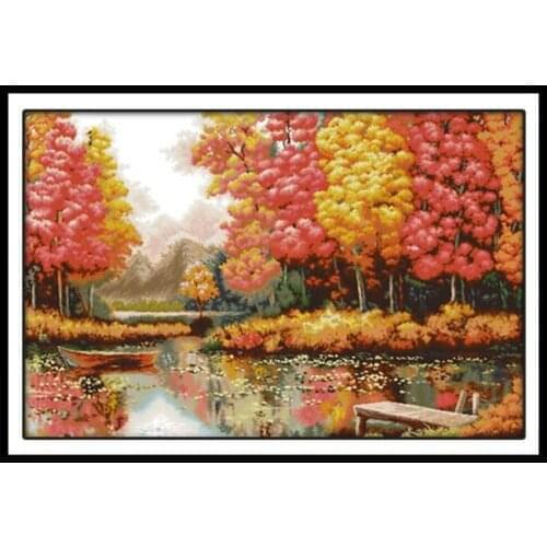 Golden Time Scenery Paintings DIY Handmade Cross Stitch Embroidery Kits 14CT 11CT Cotton Fabric for Needlework and Handicrafts