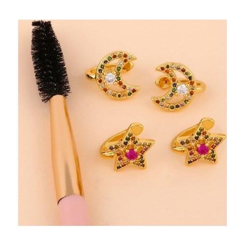 Star multicolor Brass micro pave cz zircon cubic zirconia Ear clip cuff Earrings no piercing copper gold plated crystal yfg3