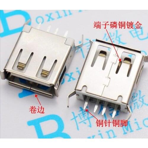 10Pcs Usb Connector Type A Length 13.7Mm 180 Degrees Bent Pins Usb Famale Socket
