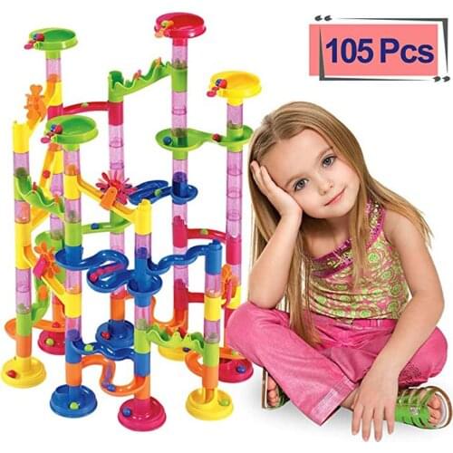 105PCS Marble Run Maze Balls Track Building Blocks Toys For Children Construction Marble Race Run Pipeline Block Educational Toy