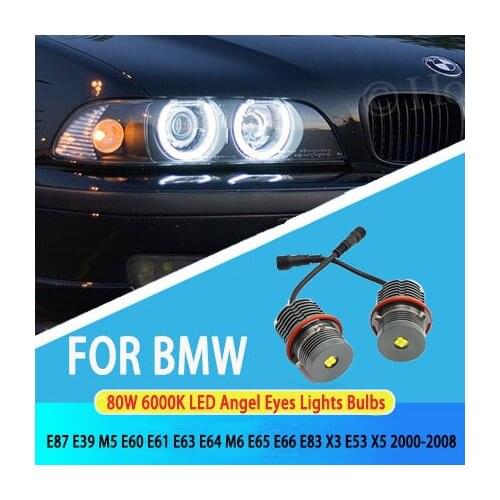 2pcs 80W 6000K lamp LED Angel Eyes Marker Lights Bulbs For BMW E87 E39 M5 E60 E61 E63 E64 M6 E65 E66 E83 X3 E53 X5 2000-2008