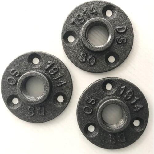 4pcs cast iron flanges Thread BSP Malleable Iron 1/2" 3/4" Pipe Fittings Wall Mount Floor Antique 3 Hole Flange Piece Hardware