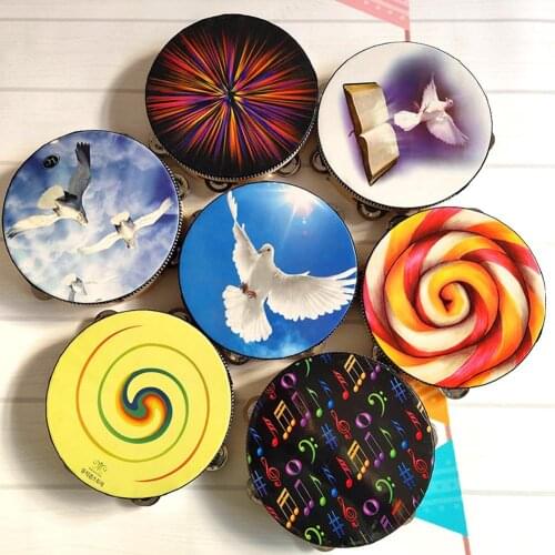 8inch Dove Lollipop Handheld Tambourine Handbell Drum Musical Instrument Kid Toy