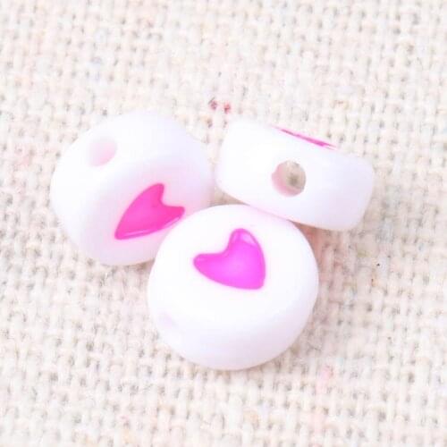 Wholesale 200pcs 7mm Pink White Flat Heart Round Loose Beads Acrylic Spacer Beads For Jewelry Making KL33