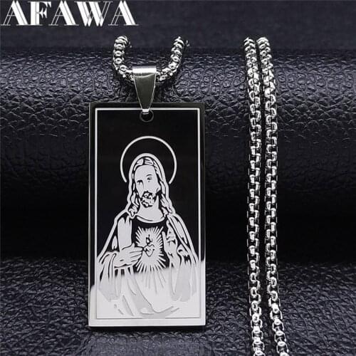 Jesus Stainless Steel Silver Color Geometry Necklaces Chain Women/Men Christian Necklace Pendant Jewelry collier femme NXS02