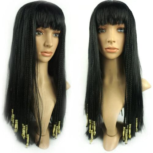 Umorden Black Long Cleopatra Wig Hair with Gold Braids for Adult Women and Kids Girls