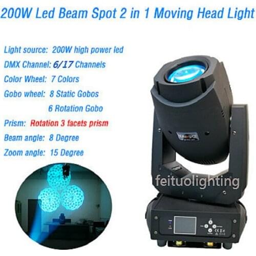 Feituo Hot Sell 200W LED Moving Head Spot Light Beam Spot Effect Party Wedding Stage Light