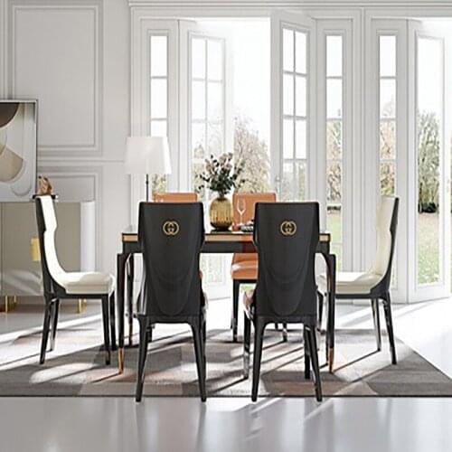 Italian postmodern light luxury marble dining table and chair combination Italian restaurant luxury high-end square dining table