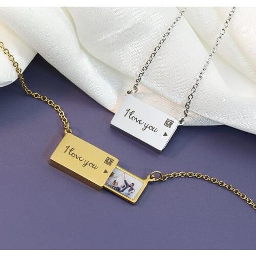 Custom Photo Message Envelope Necklace Stainless Steel Envelope pendant Necklace Jewelry Gift for girlfriend