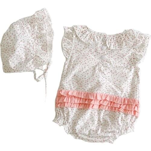 Summer 2020 New baby cute Floral jumpsuit baby Cotton romper Hat Two-piece childrens Sleeveless jumpsuit baby clothing