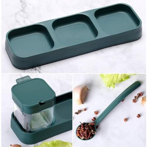 Condiment Jar Spice Container Set of 3 with Lids Spoons Clear Glass Condiment Canisters Seasoning Box for Kitchen Green