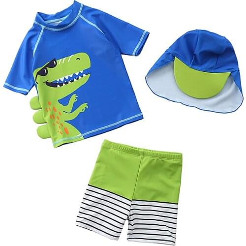 Boy Two Pieces Suit Swimsuit 1-6 Year Children Short Sleeve UV Protection Swimwear 2021 Kid Cartoon Beachwear Bathing Suit
