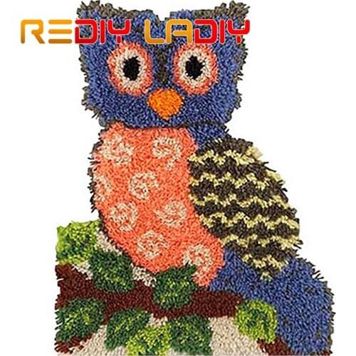 Latch Hook Rug Kits Crocheting Carpet Rug Cartoon Owl Acrylic Yarn Pre-Printed Canvas Cushion Mat Crochet Tapestry Sofa Decor