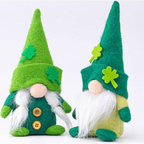 St. Patricks Day Green Hat Doll Irish Festival Clover Green Leaf Festival Decorations Party Home Decor Desktop Ornaments