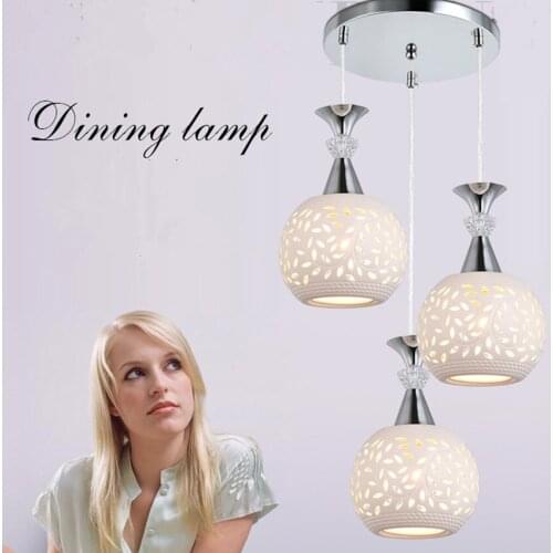 Restaurant chandelier light simple modern living room bar table lighting three head creative wrought iron ceramic Pendant lamp