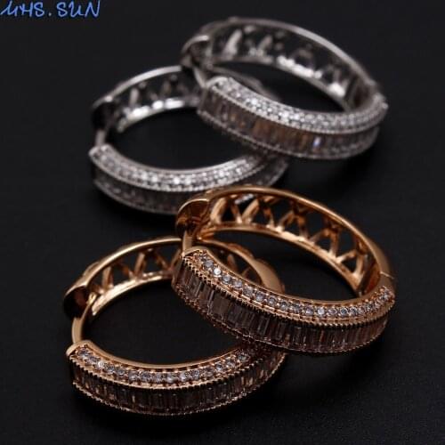 MHS.SUN Luxury Design Zircon Hoop Earrings Fashion Women/Girls Gold Color Loop Earrings Hollow Style AAA CZ Jewelry 1Pair