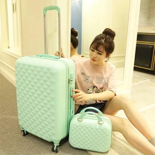 Girls cute trolley luggage set ABS hardside cheap travel suitcase bag on wheels women spinner rolling suitcase cosmetic bag