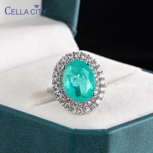 Cellacity Brazilian Paraiba Tourmaline Gemstones Ring for Women Solid 925 Sterling Silver Oval Shape Women Fine jewelry Gift