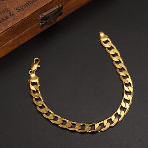 Bracelet Men bangle charms Jewelry Wholesale Trendy Gold 21CM 9MM Thick Cuban Link Chain Bracelets boys jewelry best gift