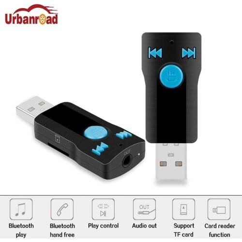 Urbanroad USB Bluetooth Music Receiver Audio Adapter 3.5 mm Stereo Output Built-in Microphone Accept TF Card for iphone