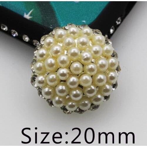 New 10pc/5pc 20mm Round Lvory Pearl Alloy Rhinestone Buttons Sewing Clothing Brooch Wedding Decoration Metal Silver Button