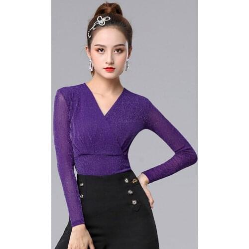New Ballroom Latin Dance Tops Adult Women Sexy Mesh Long Sleeve Stage Practice Dancing Shirt For Cha Cha Rumba Samba DL5910
